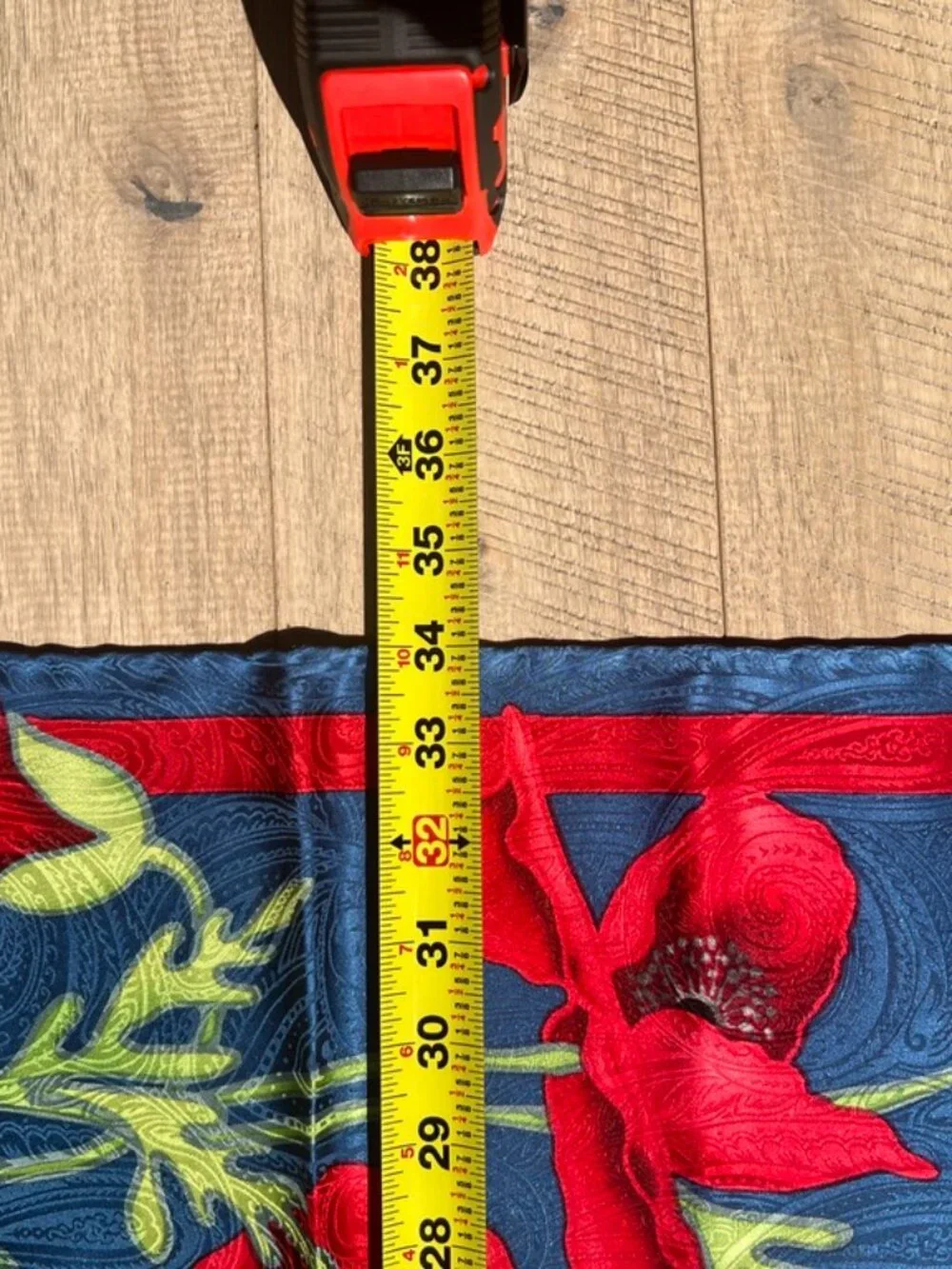 Vintage 100% Pure Silk Square Scarf Red Poppy Floral Navy Blue Hand Rolled Hem